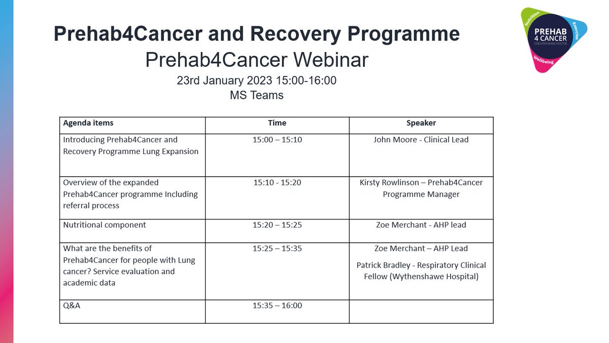 📢📢Monday 23rd January 3-4pm the Prehab4Cancer team are hosting a webinar to share information about the programme. This is a fantastic opportunity to learn more about what the service offers! If you are interested in joining, please DM us your email address to be included 📨