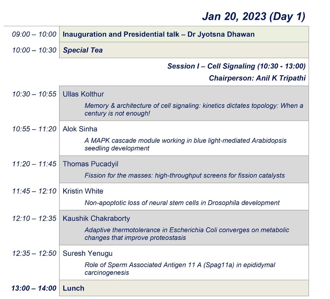 45aicbcbhu's tweet photo. Exciting talks lined up for day 01 of #45aicbcbhu! Here's the schedule:
I - #CellSignalling
II - #ChromatinBiology
Along with poster session from 2 PM to 4 PM.
.
.
#45aicbcbhu #AICBC #cellbiology #allindiaconference #bhu #banarashinduuniversity #science #networking https://t.co/sEtavdeYWR