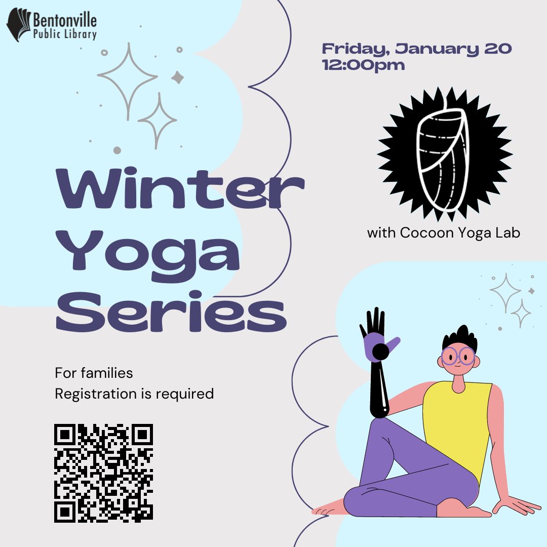 Join BPL for a free indoor family yoga class tomorrow at 12:00pm led by Tammy with Cocoon Yoga Lab. Please bring your own mat or beach towel. All ages and abilities are welcome. Registration is required.
attend.bentonvillelibrary.org/event/7193082
#BPL #Library #WinterYoga #yoga #kids #teens #adults