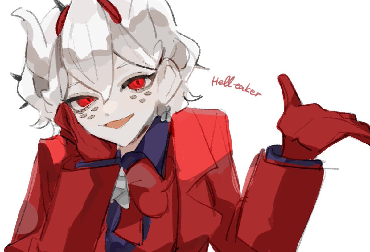 1girl gloves red eyes horns solo red gloves white hair  illustration images