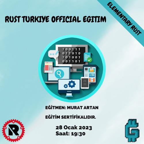 Gazi Blockchain topluluğu olarak Rust eğitimlerine başlıyoruz🎉 Rust Türkiye Official Eğitimi olan Elemantry Rust ile başlangıcı yapıp Advanced Rust eğitimiyle devam edecek olan eğitime ilgilileri bekliyoruz👀

<a href="/rustlangtr/">Rust Türkiye</a> 
<a href="/murtiblock/">Murat</a>