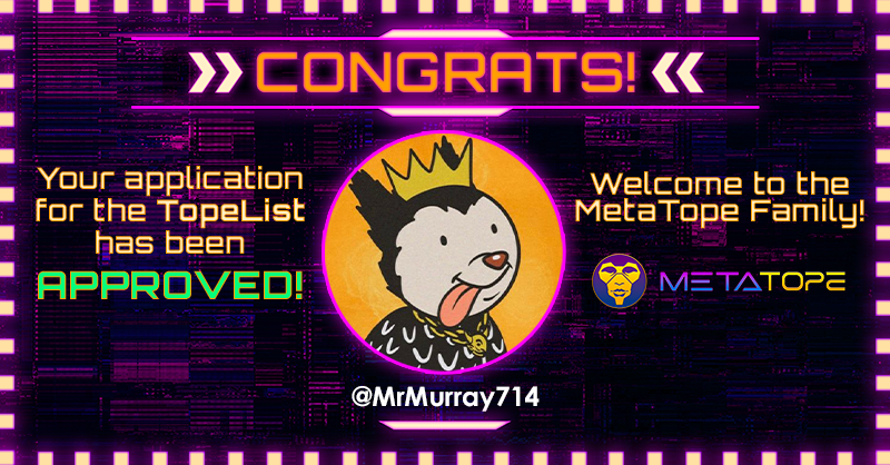 topelist's tweet photo. Congratulations @MrMurray714 you have been approved for the #TopeList - welcome to the family! All approved applicants receive 7 bonus points toward our Mutant Hounds Collar giveaway on Friday at 12pm PST!! Congrats ππ https://t.co/yQE0FREbNQ