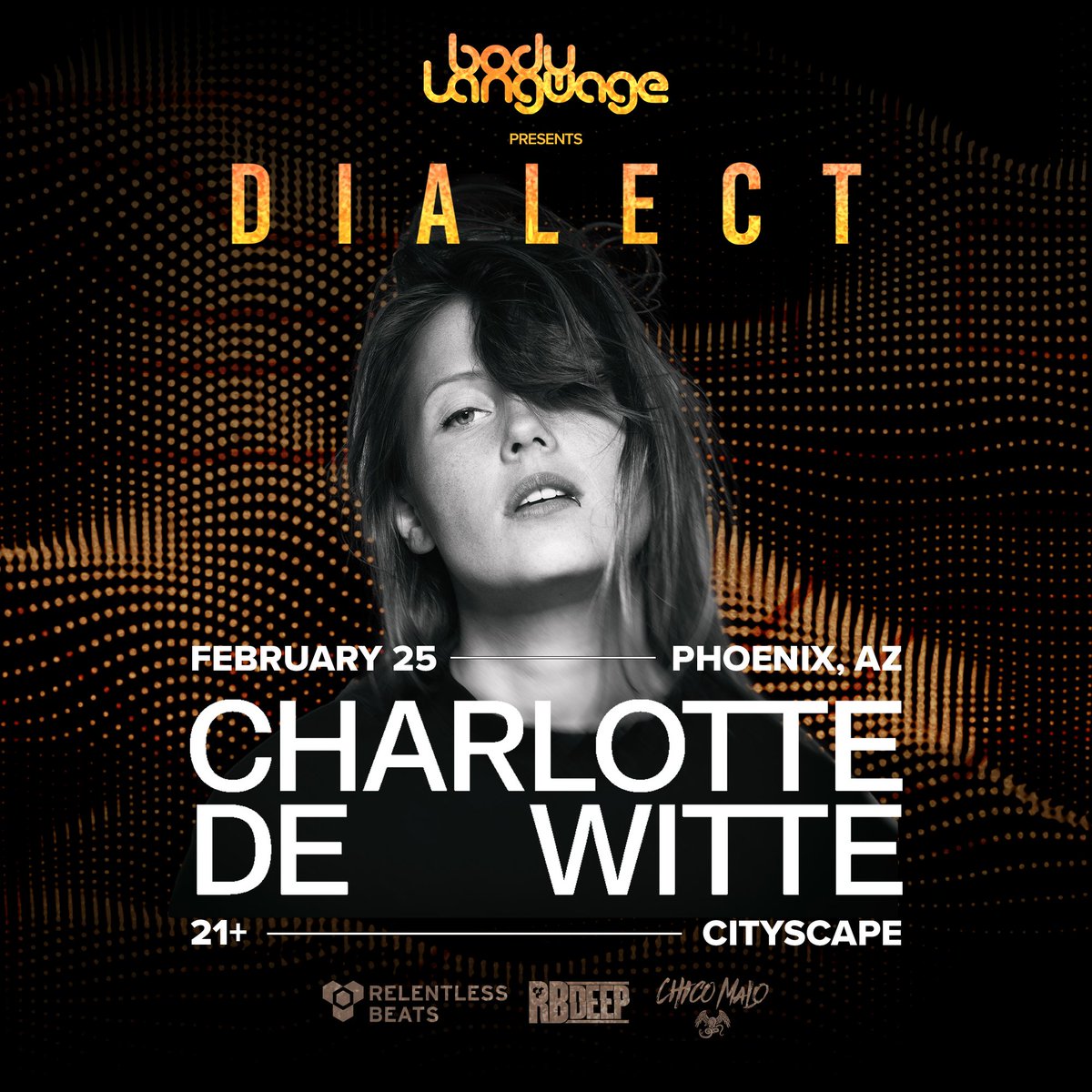 bodylanguageaz's tweet photo. ✨ Techno takes over Downtown Phoenix as @CharlottedWitte joins us for Dialect on Feb 25!

🚨 Enter to win! RT+ tag 3, say TEXT DIALECT TO 480.530.5559! Must follow @bodylanguageaz 

Presale begins tomorrow at 10am! Text DIALECT to 480.530.5559 now for access to presale! https://t.co/8p5WOQWKl5