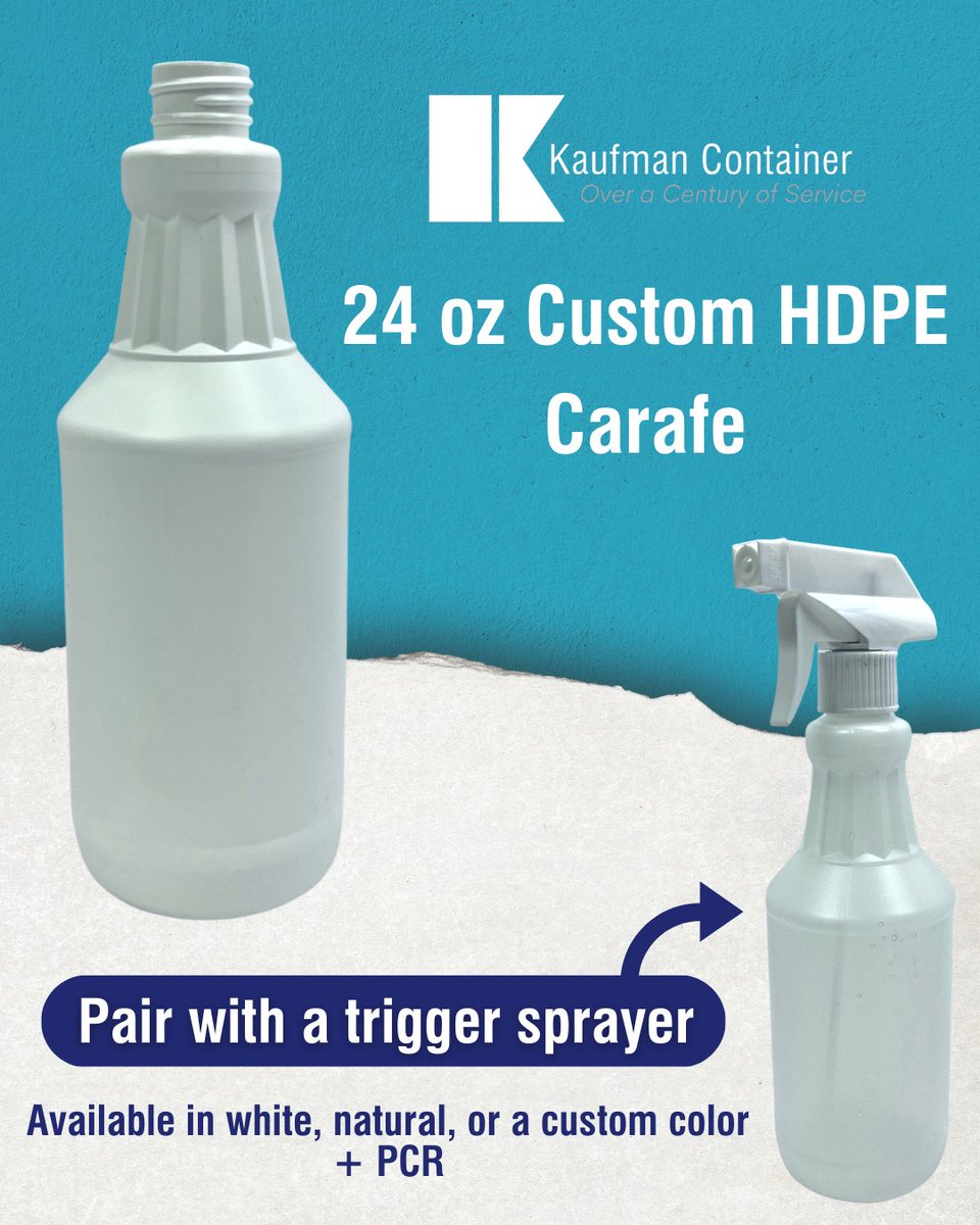 kaufmancont's tweet photo. Did you know we have our own custom molds here at Kaufman Container? Check out our 24 oz Custom HDPE Carafe!
Click here to learn more and request a quote: https://t.co/WFWdqq8HXi
#carafe #decanter #productline #packaging #HDPE #PCR #custommolds #packagingdesign #triggersprayer https://t.co/ljXHzeo8x8