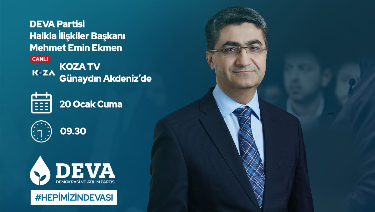 devapartisi's tweet photo. 💧🌱 DEVA Partisi Halkla İlişkiler Başkanı @emin_ekmen 20 Ocak Cuma,

🗓 YARIN

🕰 09.30’da

📺 @kozatv01'de @SalimBykkyYaz ile “Günaydın Akdeniz" programında gündemi değerlendirecek. https://t.co/e0JiSI5xS0