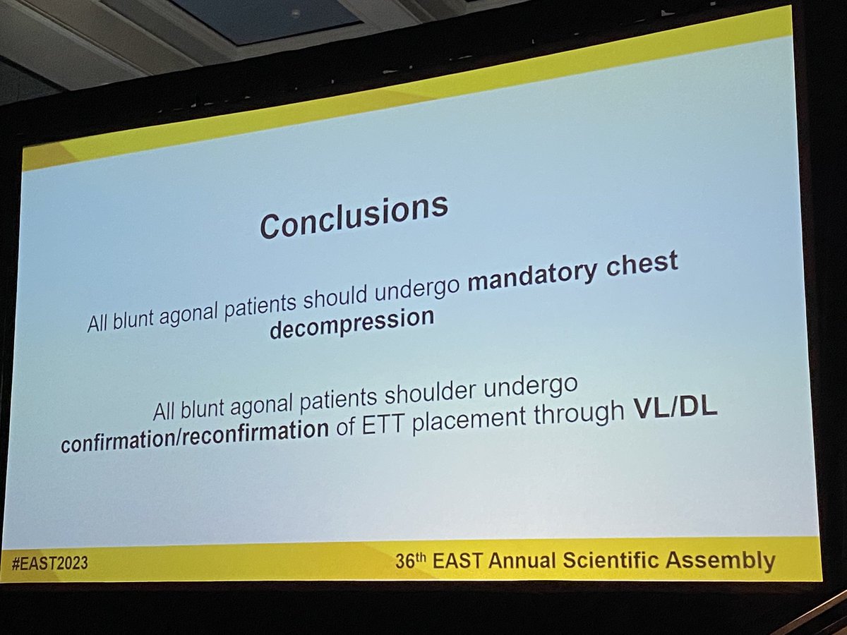 Post-Morten CT scan after fatal blunt trauma. Interesting findings from <a href="/JeremyHLevin/">Jeremy H Levin</a> at #EAST2023. 

Takeaway messages: 

Always decompress the chest.

Always confirm the airway.