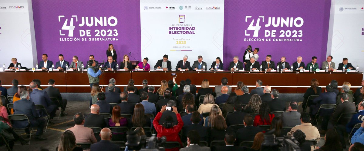 Nuestro mayor reconocimiento al <a href="/INEMexico/">@INEMexico</a>, <a href="/TEPJF_informa/">TEPJF</a>, <a href="/IEEM_MX/">IEEM</a>, <a href="/TeemOficial/">Tribunal Electoral del Estado de México</a> y a los partidos políticos por su compromiso con la democracia en el Estado de México y la firma del Acuerdo por la Integridad del Proceso Electoral del #Edoméx 2023.