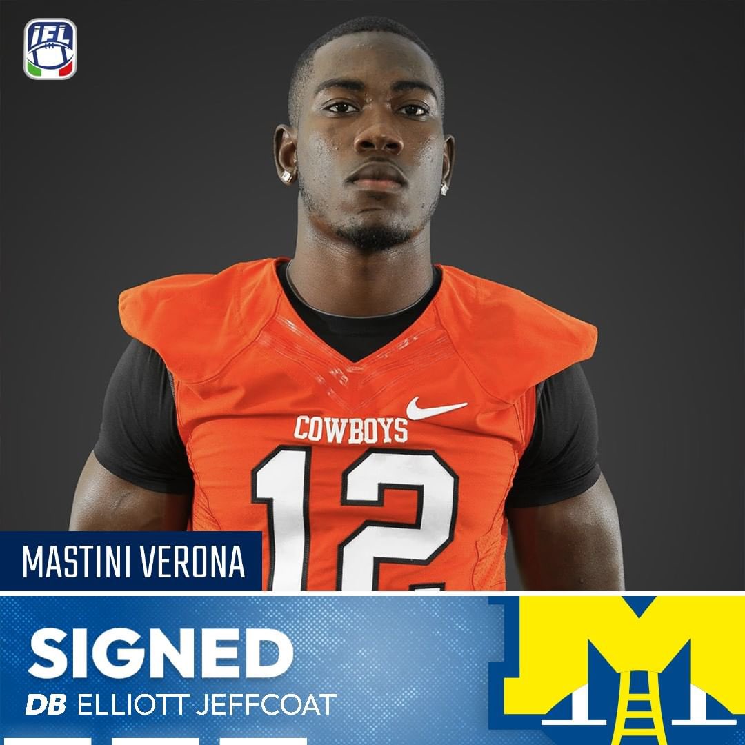 italianbowlusa's tweet photo. 🤠 to 🇮🇹 

Former @CowboyFB DB, @ElliottGullah is joining @MastiniVerona this season. 

🏆 https://t.co/za4bT3CR4u https://t.co/F4TzovsP2k