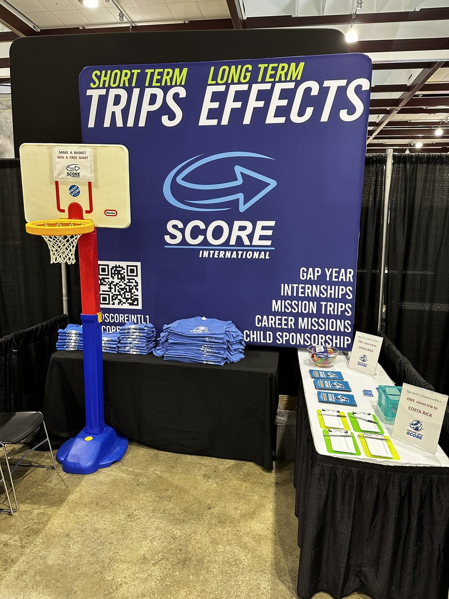 SCOREINTL1's tweet photo. Our booth is set up and ready to meet new friends at @ymconclave in Chattanooga!  Stop by Booth 608 for your shot to win a free t-shirt or register for a vision trip to Costa Rica!!  #explorewithscore https://t.co/MpzY0tu0Ux