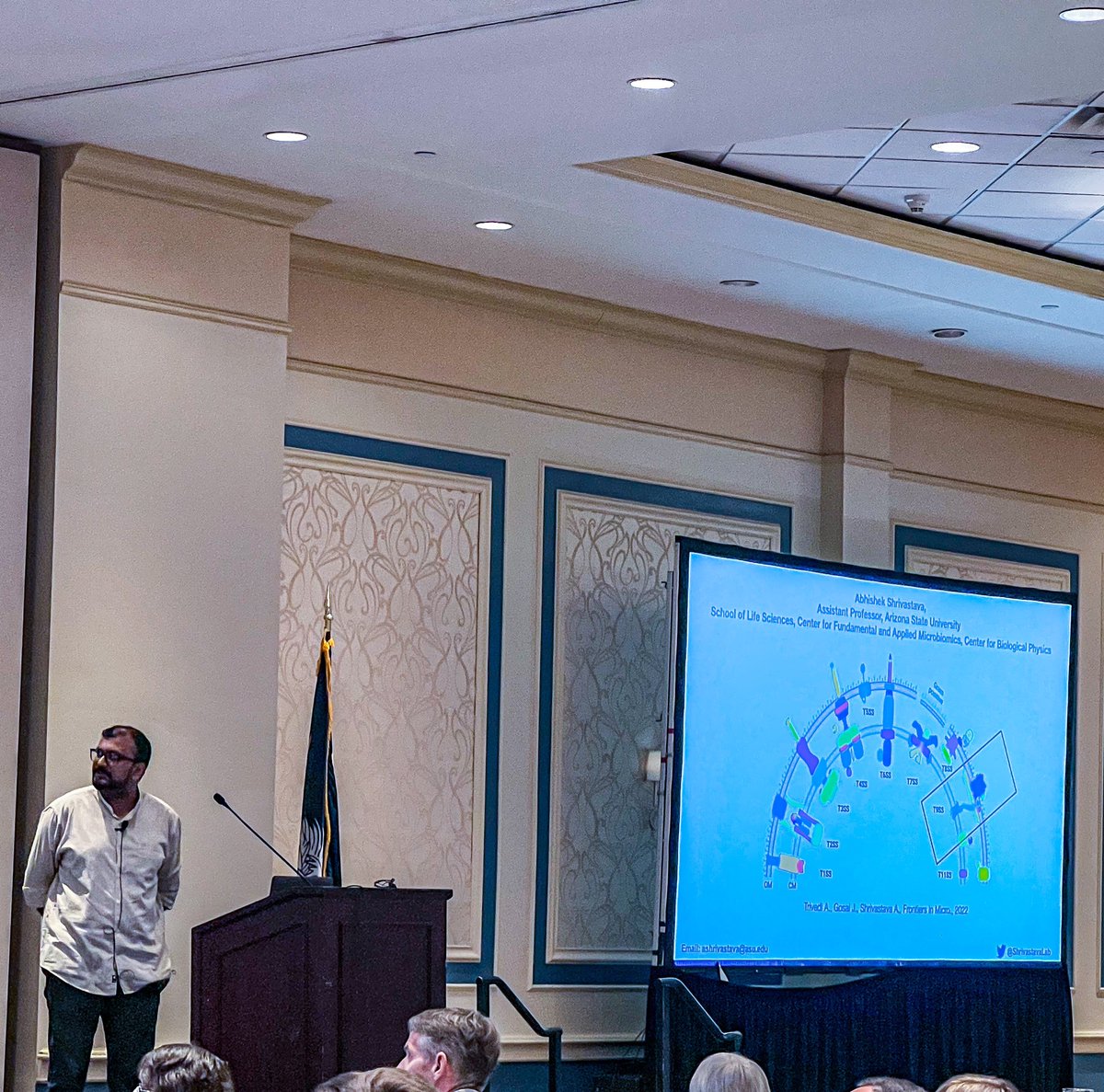KRNichu's tweet photo. @ShrivastavaLab giving an awesome talk about bacterial type IX secretion system and their role is spatial organisation of human oral microbiota. Check out our lab website https://t.co/q2TfWAOd1i for more information on our work.@BlastMeetings #balstmeeting2023 @ASU @ASUBiodesign https://t.co/6QIN0Itn8P