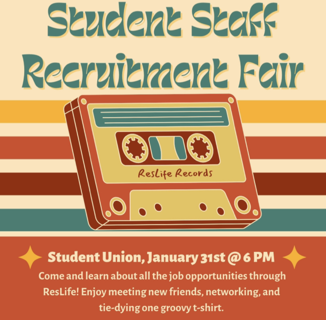 Are you interested in working for ResLife? If yes, it's your lucky day. Come hangout with us January 31st @ 6 PM in the Student Union to learn more about what job opportunities ResLife has to offer, and tie-dye a shirt with us while you're at it!