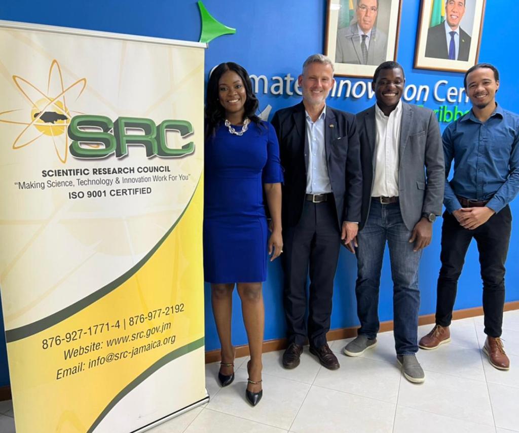 Head of <a href="/SRCJamaica/">SRC Jamaica</a>, Dr. Charah Watson (Exec Director) &amp; CCIC, Mr. Carlinton Burrell (CEO) along with Yanque Yip had the pleasure to talk with the German Ambassodor, Jan Hendrik van Thiel about partnerships to push science &amp; technology through innovation and entrepreneurship.