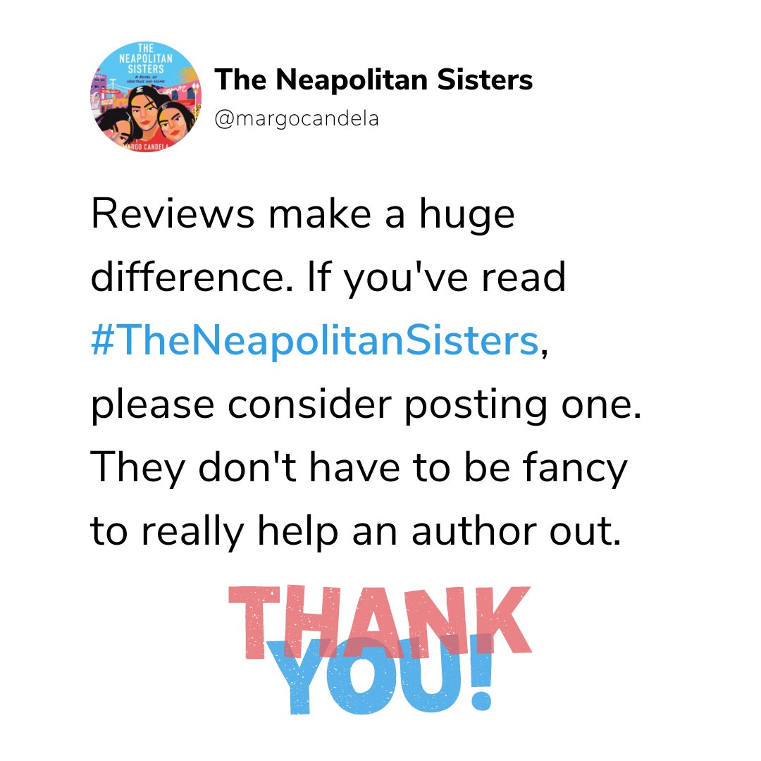 Writing is craft/art but book #publishing is a business. Reviews make a equal visibility and viability for #authors. Please write and share #bookreivews...

#readingcommunity #booktwitter #writingcommunity #bookclubs #TheNeapolitanSisters #ReadLatinoLit