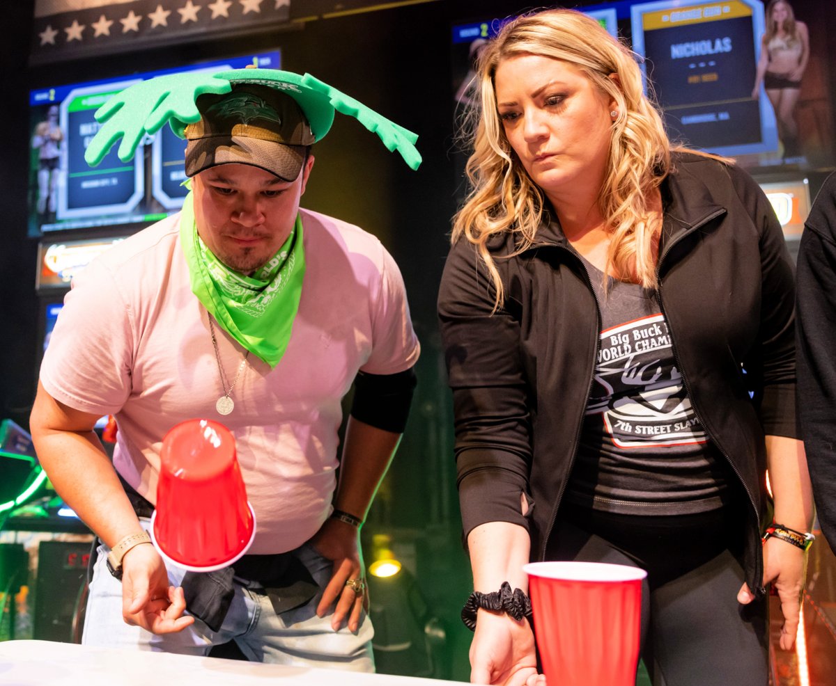 bigbuckhunter's tweet photo. At the Big Buck World Championship, the only thing that requires more concentration than the competition itself... is Flippy Cup. #FlippyCup #PureSkill #BuckHunter #GameBreak https://t.co/inreRrIStH