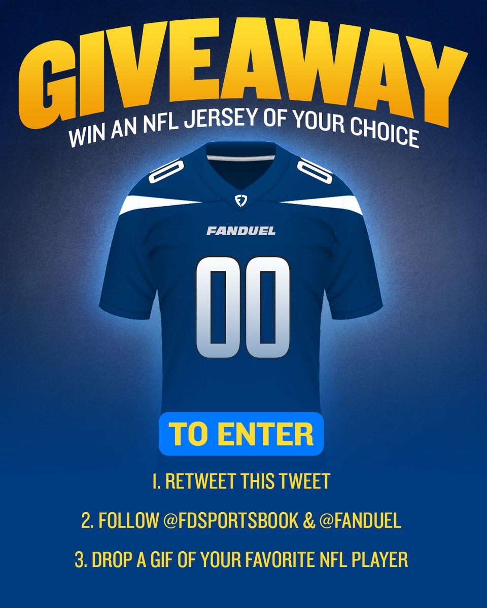 🚨 GIVEAWAY 🚨

The Divisional Round is here, so we're giving away an NFL jersey of your choice!

To enter:
1⃣ Retweet
2⃣ Follow <a href="/FDSportsbook/">FanDuel Sportsbook</a> &amp; <a href="/FanDuel/">FanDuel</a>
3⃣ Reply with a GIF of your favorite NFL player

1 random winner will be chosen on 1/26

Rules: linktr.ee/FanDuel