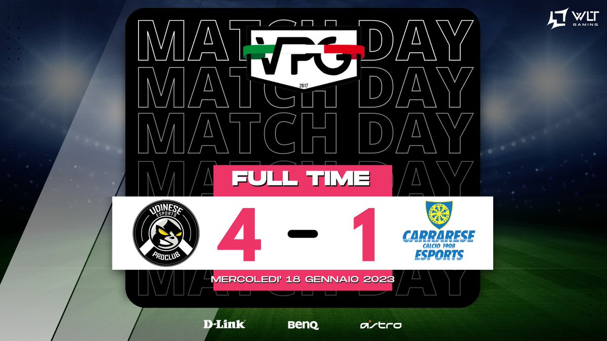 🏆 <a href="/VPGItaly/">VPG Italy 🇮🇹</a>
🆚 @eSportCarrarese 
✅ 4-1
⚽️⚽️👟🎖️ <a href="/Zzurda93/">Zurda ⚫️🔴🏆</a> 
⚽️⚽️ <a href="/paolo_militico9/">👑paolo_militico95👑</a> 
👟👟👟 <a href="/EGiuntella/">IT4_Cassano_-</a>
