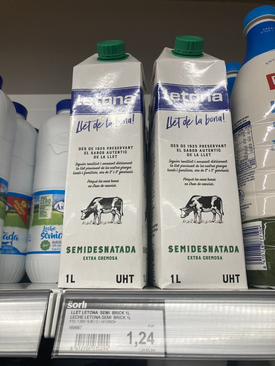 JordiAlamo's tweet image. Durant setmanes la #llet #letona la teniem 0,99€ des de el passat dilluns 1,24€ no entenc aquest preu. Queda clar que algú guanya molts calers! #cat #consum #