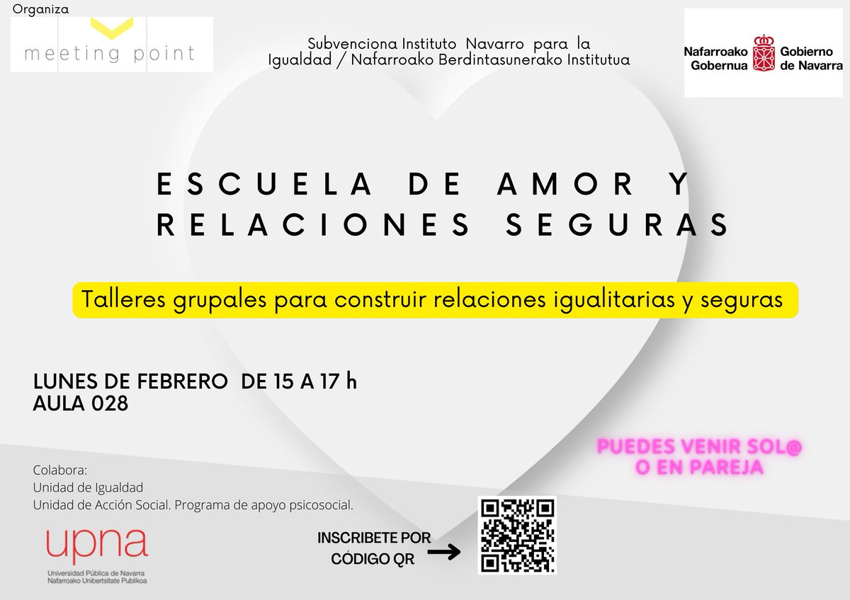 UpnaSocial's tweet photo. ESCUELA DE AMOR Y RELACIONES SEGURAS

Talleres grupales para construir relaciones igualitarias y seguras.

INSCRIBETE POR CÓDIGO QR
Lunes de Febrero DE 15 A 17 h
AULA 028 https://t.co/gtBOknKt2P