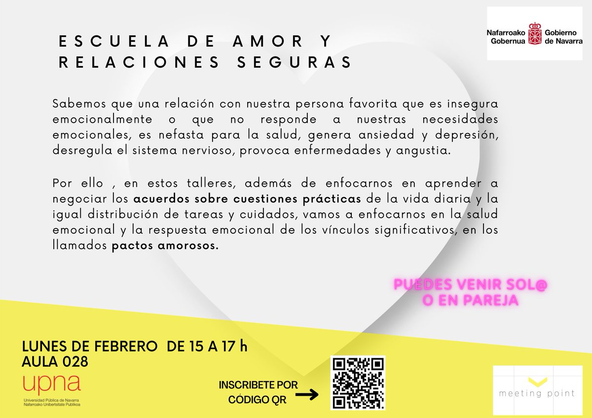 UpnaSocial's tweet photo. ESCUELA DE AMOR Y RELACIONES SEGURAS

Talleres grupales para construir relaciones igualitarias y seguras.

INSCRIBETE POR CÓDIGO QR
Lunes de Febrero DE 15 A 17 h
AULA 028 https://t.co/gtBOknKt2P