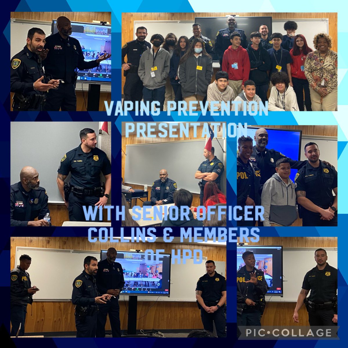 Thank you, Senior Officer Collins and members of HPD, for taking the time to speak with students on vaping prevention. We are so grateful for the time and effort that you & your team took to share your thoughts and experiences with the students. #RelationalPolicing 👏🚓❤️