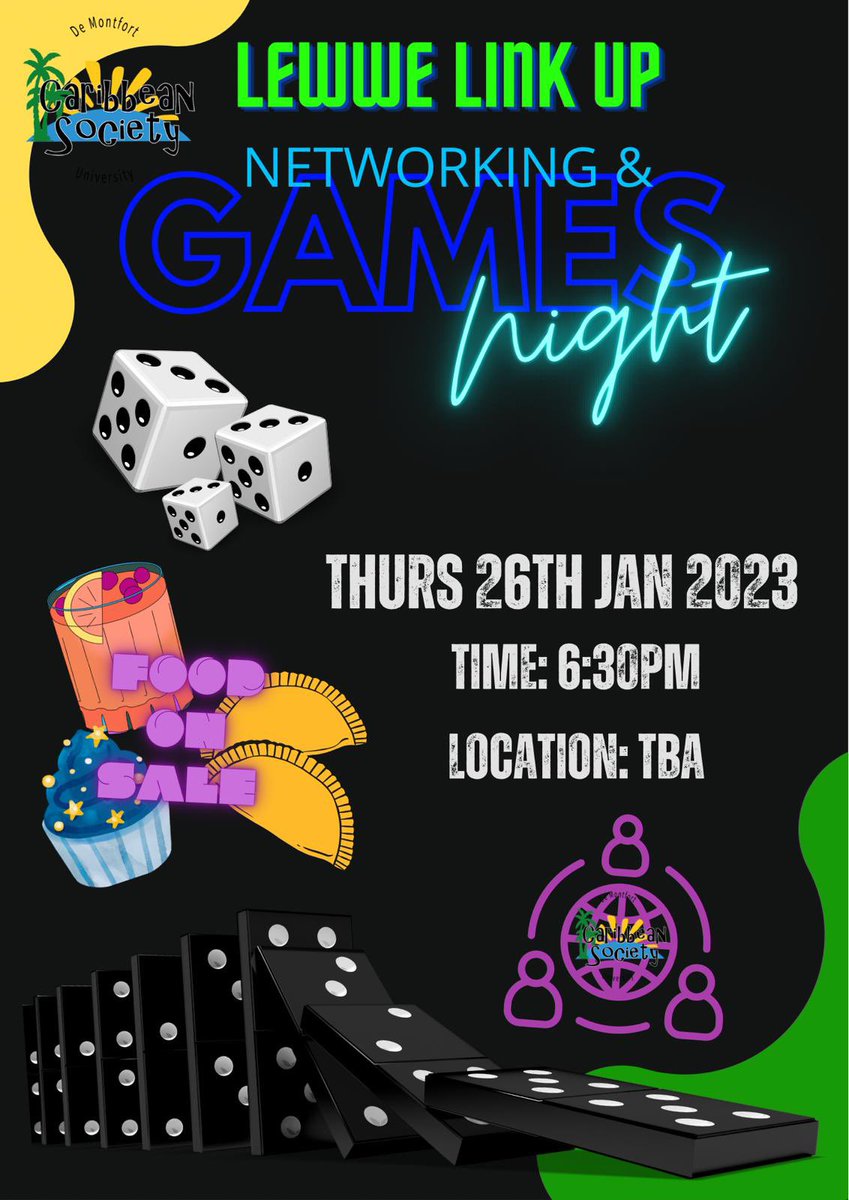 DMU CBS presents 
LEWWE LINK UP: Networking &amp; Games Night! 🎲♟️🧩

Calling all members and entrepreneurs! Let’s get together, run some games, support each other’s businesses and nyam some food (£).  

Tickets: FREE OF CHARGE (eventbrite.co.uk/e/lewwe-link-u…)