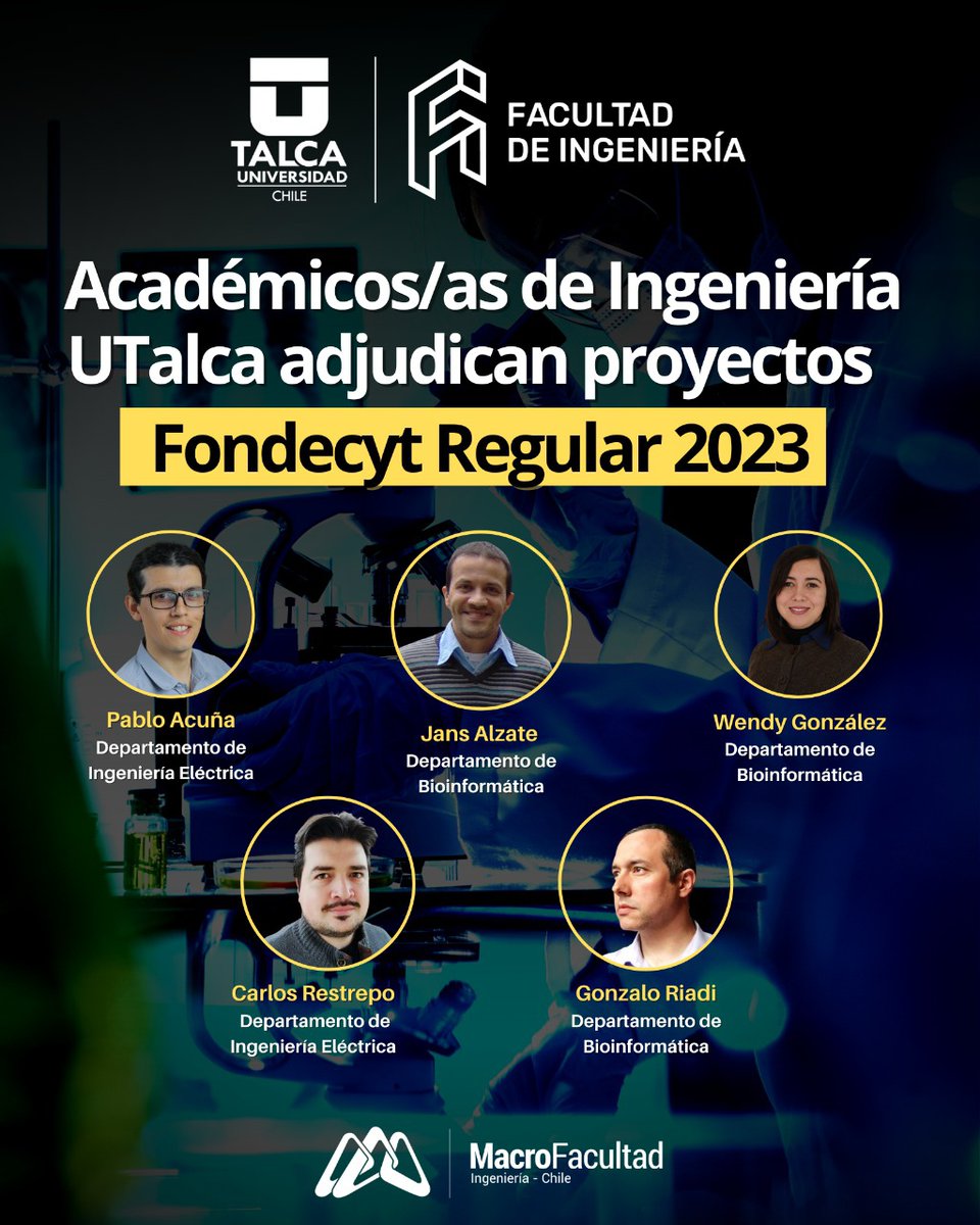 Destacamos a l@s Investigador@s de <a href="/ingUtalca/">Ingeniería UTalca</a>  que se adjudicaron proyectos del instrumento Fondecyt Regular de @AnidInforma 👏👏 Felicitaciones por este logro, que permitirá el desarrollo y fortalecimiento de la investigación científica y tecnológica de excelencia 🦾
#Ciencia