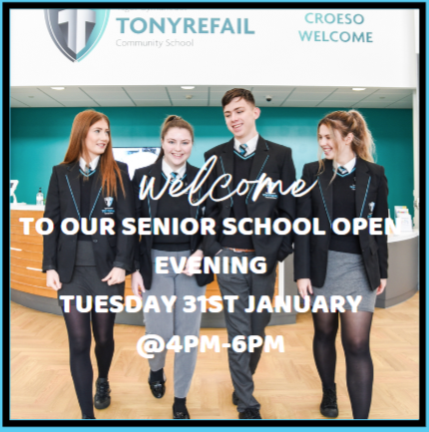TonyrefailCS's tweet photo. We are delighted to welcome you to our Senior School Open Evening on Tuesday 31st January at 4pm - 6pm @TonSeniorSchool #CentreofExcellence #Achieve #TCSFamily https://t.co/ecfZkXApKu