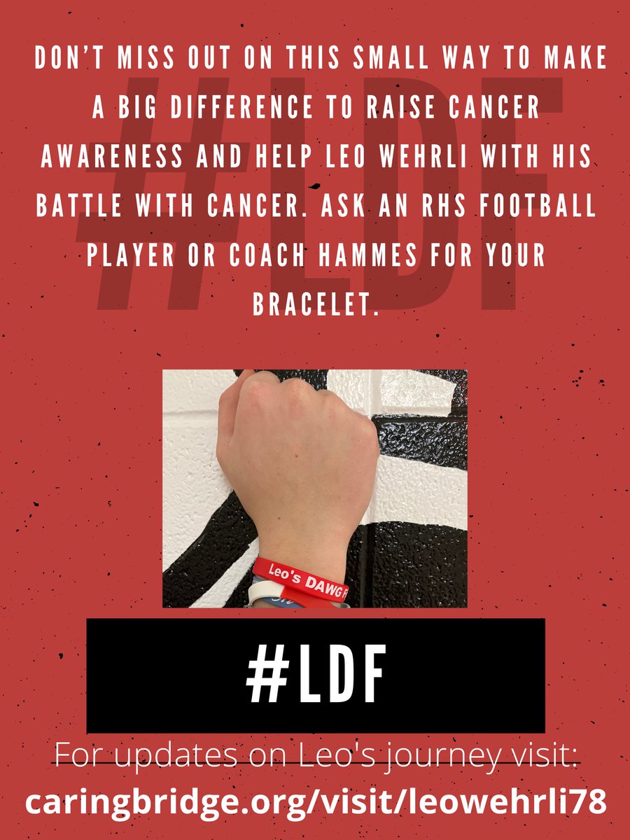 Don’t miss out on this small way to make a big difference to raise cancer awareness and help Leo Wehrli with his battle with cancer. Ask an RHS football player or Coach Hammes for your bracelet. #LDF <a href="/RHS_DAWG_FB/">Rossville HS FB</a> <a href="/RossvilleDawgs/">Rossville Dawgs</a>