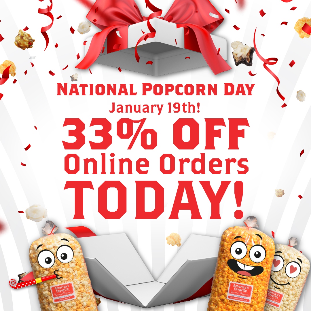 AFGPopcorn's tweet photo. Our favorite holiday is finally here! 🎉 Head to our website &amp; use promo code 'PopDay23' to celebrate the world's most delicious snack at 33% off. 🍿❤️

#popcorn #popcornday #nationalpopcornday #sweets #gifts #discount #gourmetpopcorn #americasfavoritepopcorn https://t.co/kMxoJQVoQv