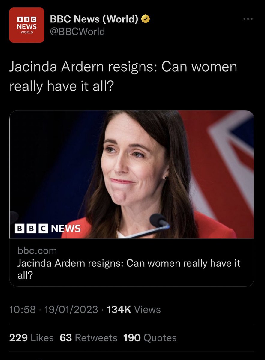 The Trouble Club (@thetroubleclub) on Twitter photo A world leader has the intelligence and self-reflection to resign after an incredible tenure and this is the headline you choose <a href="/BBCWorld/">BBC News (World)</a>?!?!
#bbc <a href="/jacindaardern/">Jacinda Ardern</a> #jacindaardern A world leader has the intelligence and self-reflection to resign after an incredible tenure and this is the headline you choose <a href="/BBCWorld/">BBC News (World)</a>?!?!
#bbc <a href="/jacindaardern/">Jacinda Ardern</a> #jacindaardern