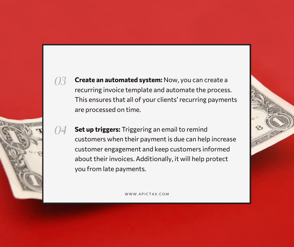 apic_tax's tweet image. Setting up recurring invoices is easy and can save you tons of time! Follow our step-by-step guide to get your business organized. #invoicetips #recurringinvoices  #businessorganization 📝☑️
