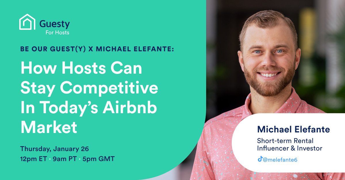 Register for our upcoming FREE #virtualmeetup featuring #shorttermrental influencer <a href="/melefante6/">Michael Elefante</a> ⚡️ 

Gain insights on how to invest in, set up and market your #STR biz to maximize #bookings &amp; revenue.

🗓: Thurs, 1/26, 12pm ET | 9am PT | 5pm GMT

RSVP: hostsguesty.com/melefantewebin…