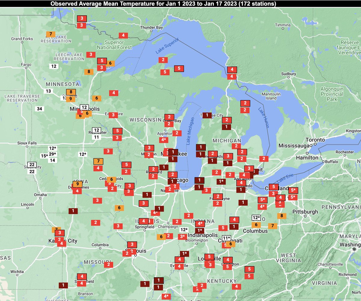 MidwestClimate's tweet image. Record &amp;amp; near-record month-to-date temperatures have blanketed the Midwest to kick off January. Maps show Avg T ranks for Jan 1-17 (via #CLIMPER @SERCC) and MaxT &amp;amp; MinT departures for Jan 1-17 (via cli-MATE @MRCC). @NOAANCEI
