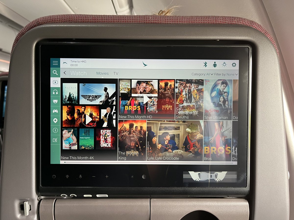 New screens on my Cathay Pacific flight! Has embedded camera (switched off for “privacy” reasons), Bluetooth connectivity for earphones and even Wi-Fi on the plane now. Cathay’s new planes are finally stepping up! Surprised they don’t have shop feature though.