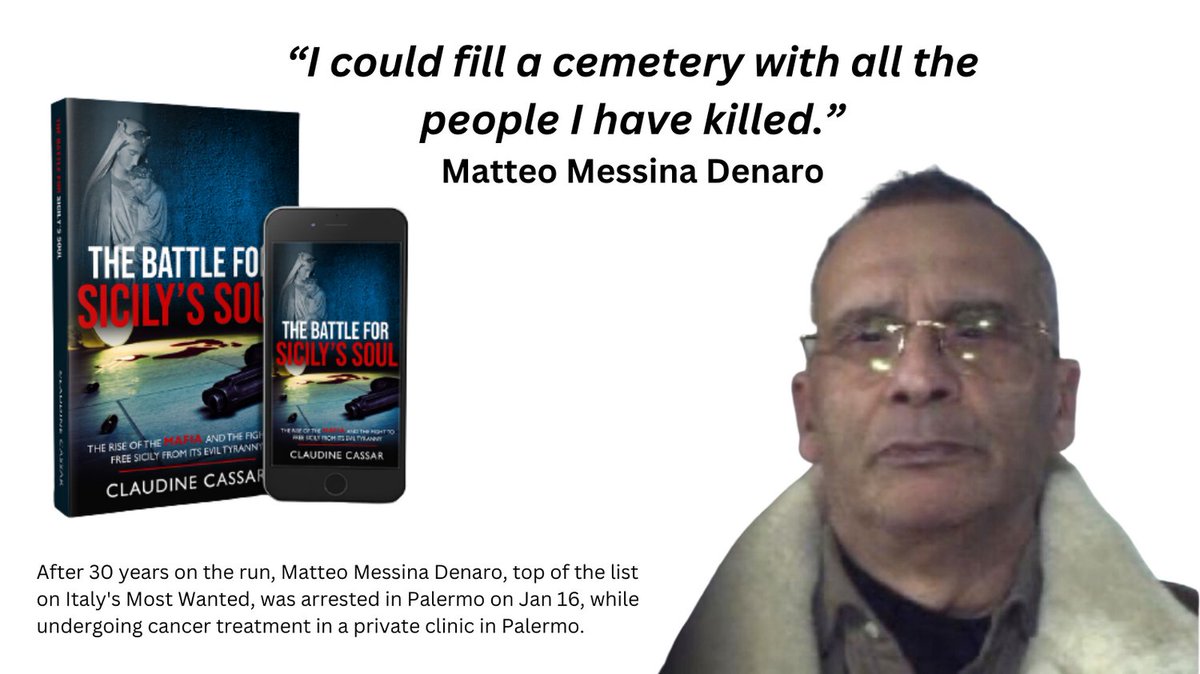 Matteo Messina Denaro - the mastermind behind several assassinations and terrorist attacks by Cosa Nostra, has finally been captured after 30 years on the run. 
Learn more about him by reading The Battle for Sicily's Soul - amzn.to/3Wl4JfM