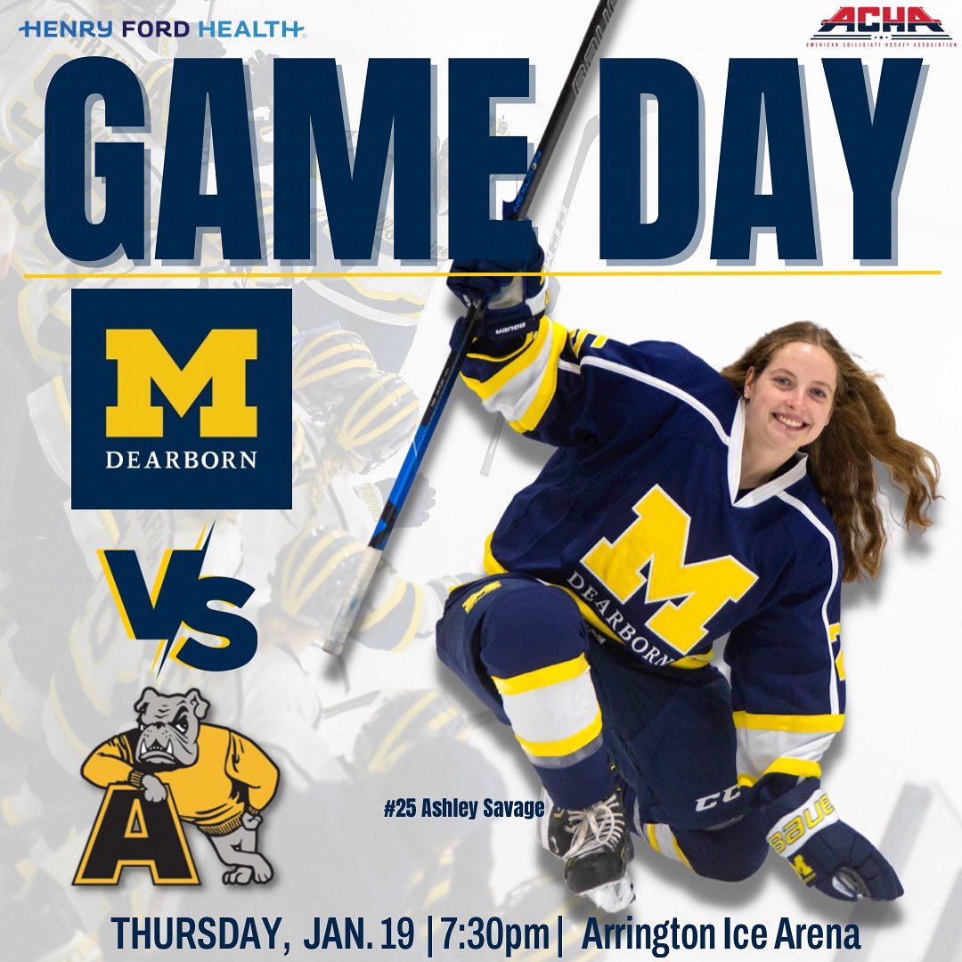 UM_DearbornWHKY's tweet photo. ITS GAME DAY! The wolverines take on the bulldogs tonight at 7:30pm at Arrington Ice Arena. #goblue #rolldear 🏒〽️ https://t.co/YRn8enOZxh