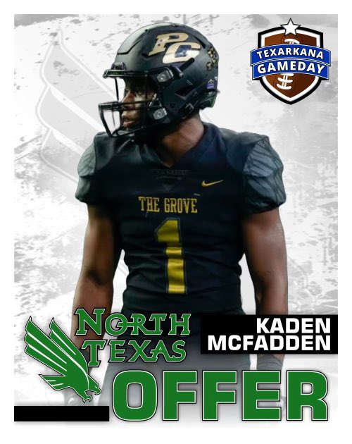 KadenMcfadden's tweet image. Blessed to receive an offer from the University of North Texas 🟢!! #GMG @PCobbs43 @MeanGreenFB @joshgibson_pg @PGHawkFootball @TXK_Gameday