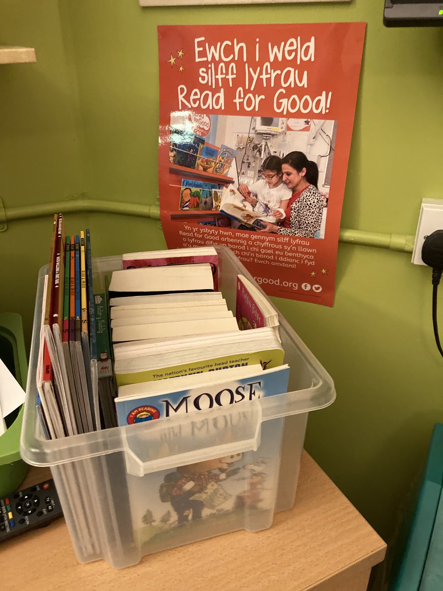 Our @ReadforGoodUK books are in so demand that we've had to make book boxes for our wards. Here they all are fully stocked up after our latest delivery! A huge diolch yn fawr iawn to ReadforGood for providing some magical 'escapism' for our learners and patients here! 📚