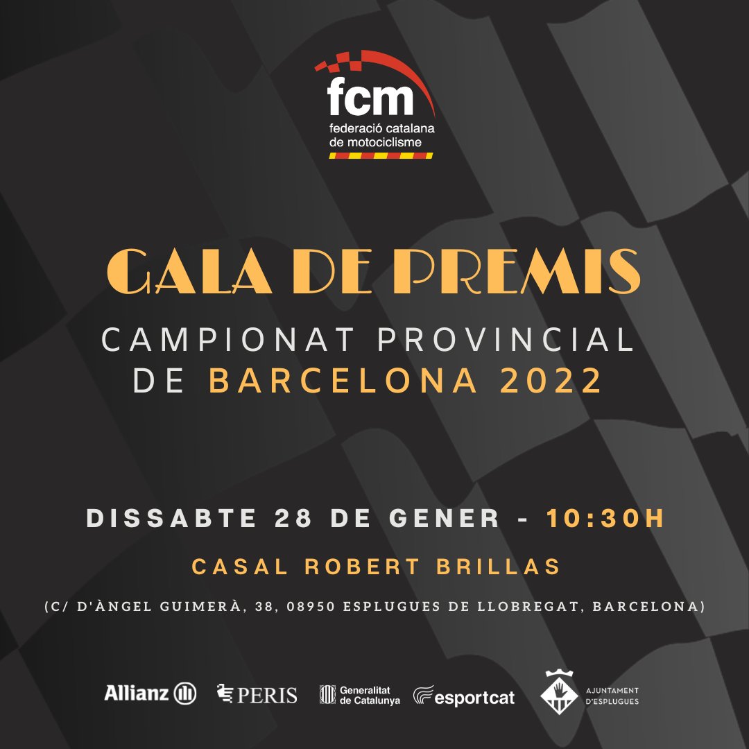 🏆 Gala de Premis Campionat Territorial de Barcelona

📆 Dissabte 28 de gener, a les 10:30h.

🌍 Casal Robert Brillas, Esplugues de Llob.
 
🥇 Llista de guardonats➡️ t.ly/zaOh