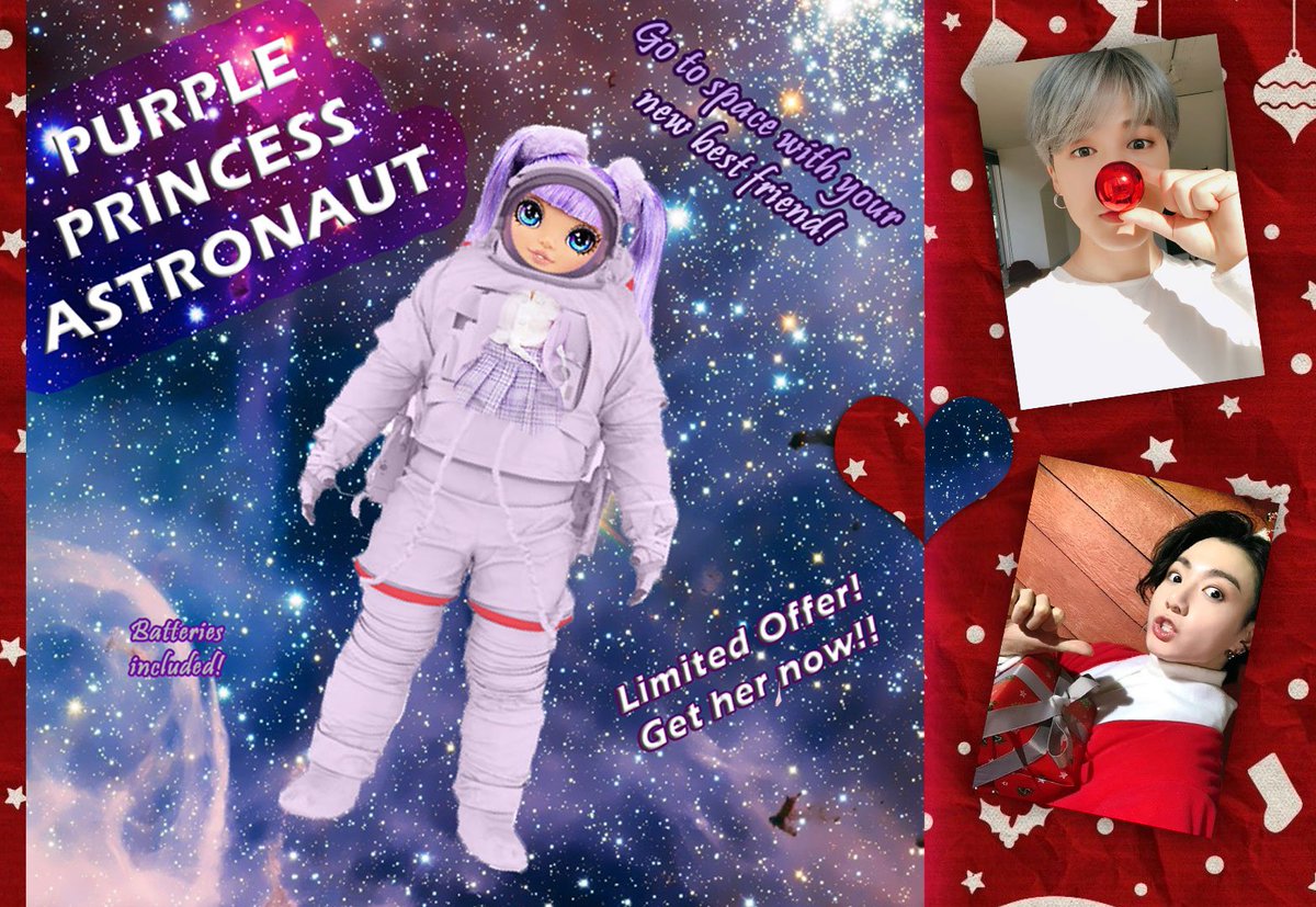 moonpada's tweet photo. limited edition love

two last minute shoppers try to get their hands on the final special edition Purple Princess Astronaut doll - and learn a holiday magic lesson 🎁

💝jikook
💝8.5k / G
💝rivals to lovers, fluff, bickering, flirting, humor

@BtsHallmark 
#jikookau https://t.co/xYyCXBNGMZ