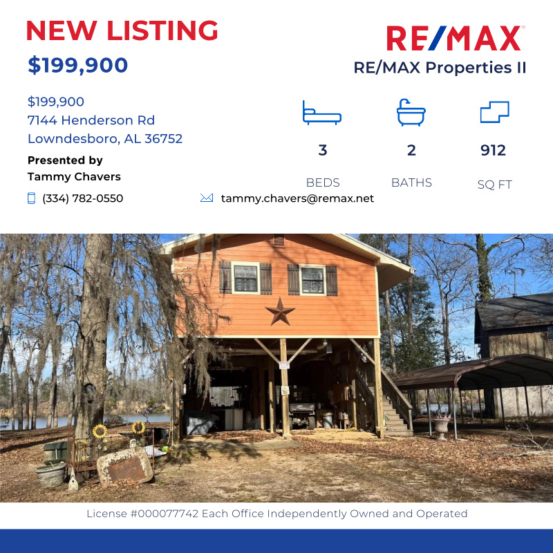AMAZING ALABAMA RIVER RETREAT that has been updated and is CUTE and COZY as can be! Lovely family room with NEW fireplace with gas logs. Two...

Click here for details:
remax.com/AL/LOWNDESBORO…