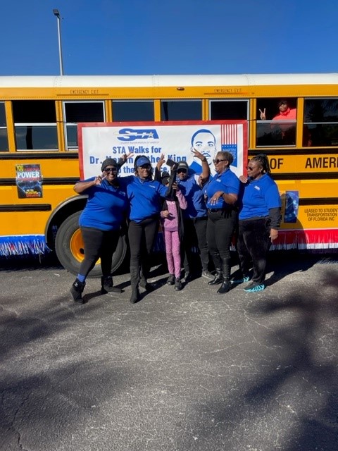 RideSTBus's tweet photo. Our #Jacksonville team walked in the local parade celebrating #MartinLutherKing, Jr. this week. It was a beautiful day and next year we hope to have a #schoolbus from every STA Jacksonville facility!
#MLKDay2023 #STAFamily #drivingthefuture #accesstoeducation #STAJax #Drive4STA https://t.co/N36S3q3eBe
