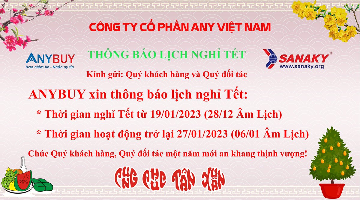 thietbisanaky's tweet photo. 🎈 Thông báo lịch nghỉ Tết Nguyên Đán và Chúc mừng năm mới Xuân Quý Mão 2023 https://t.co/gJFx4Q4SDu