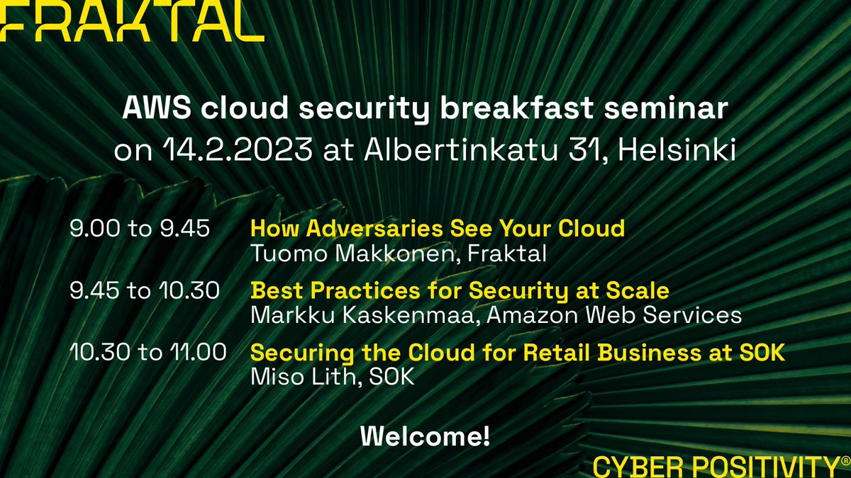 Fraktal (@fraktalcyber) on Twitter photo Making sure your cloud adoption is done securely is essential for managing the risk of breaches and interruptions to your business. Please join us in Helsinki to hear insights from top experts <a href="/tmakkonen/">Tuomo Makkonen</a>, Markku Kaskenmaa and Miso Lith.
Details and reg.: linkedin.com/posts/fraktal-… Making sure your cloud adoption is done securely is essential for managing the risk of breaches and interruptions to your business. Please join us in Helsinki to hear insights from top experts <a href="/tmakkonen/">Tuomo Makkonen</a>, Markku Kaskenmaa and Miso Lith.
Details and reg.: linkedin.com/posts/fraktal-…