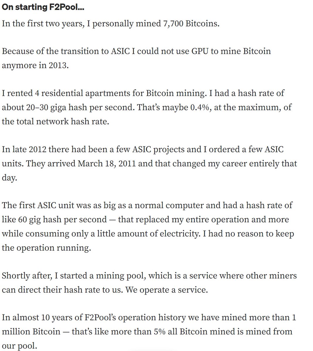 Chun Wang, who bid 20 eth on 2523.eth to match his BAYC Mined 7,700 BTC  2011-2012 Launched F2Pool in 2013, one of the biggest BTC mining pools,  over 1m BTC mined Launched