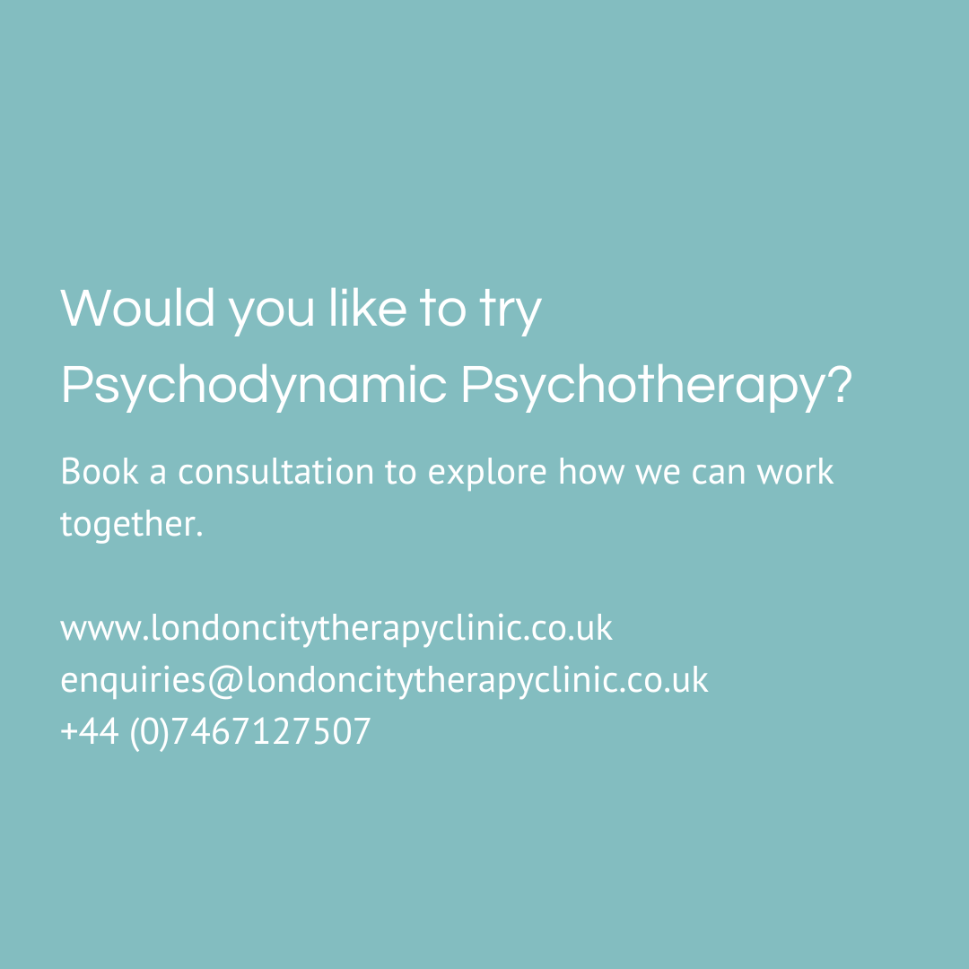 What is Psychodynamic Psychotherapy? 💭

⬅️ Swipe left to find out more about what it is, what to expect from it, and how it can help.  

#PsychodynamicPsychotherapy #Psychotherapy #LondonTherapy #LondonTherapists #TherapyClinic #London #Therapy