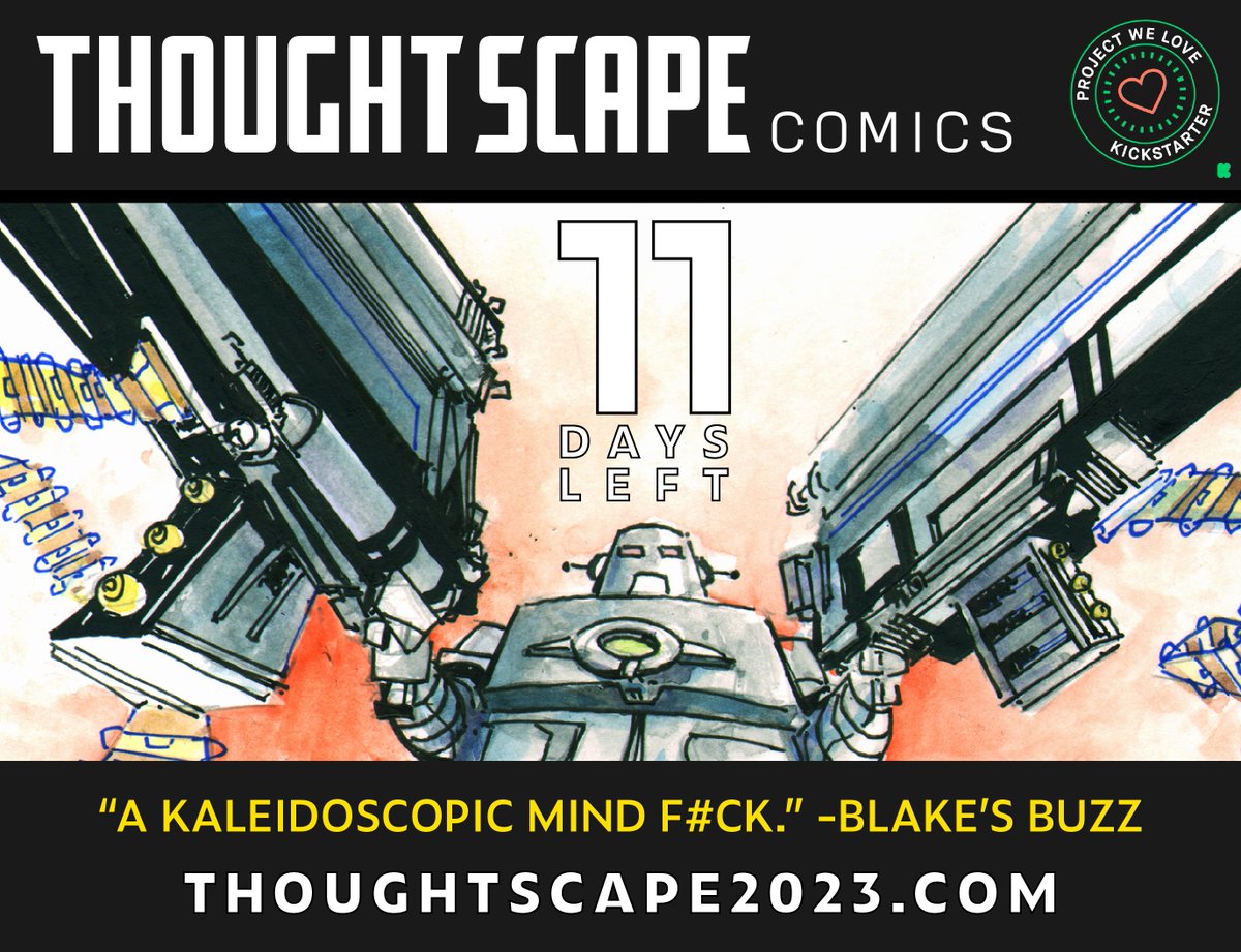 11 days left, $6537 to go. Head to ThoughtScape2023.com to help us get there!

Stories written by @mattmlpdx, art by @TCannonComics, @jcbedgar, @latlansky, @sketchbrooks, @marcuscripps, @lisanaffziger, @zer0forest and more. Covers by @kale_satan, @grimwilkins and @chalkyheart!