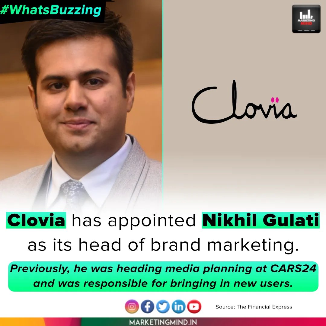 Marketing Mind on X: According to the brand, Gulati will head the brand  marketing for Clovia with the objective of making the brand a household  name in India and a market leader #