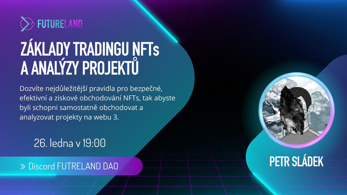 futureland_io's tweet photo. Chcete se naučit, jak bezpečně, efektivně a především ziskově obchodovat s #NFT nebo jak na analýzu jednotlivých projektů? 👀

Tak přijďte příští čtvrtek na webinář Základy tradingu NFTs a analýzy projektů od @sladek77!🚀

Akce bude dostupná pro všechny 👇
https://t.co/UIfUDDOmI0 https://t.co/BCgvcXfWJy