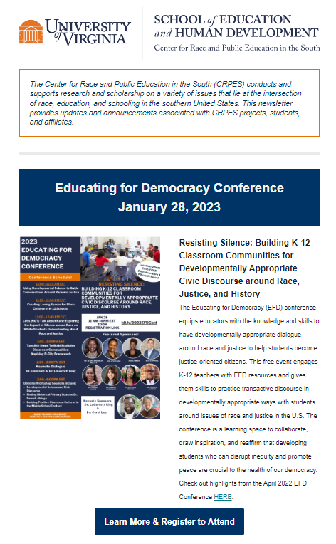 teachersinthemo's tweet photo. Our newsletter is out now! Check out updates on upcoming events, faculty features, the 2023 Educating for Democracy Conference and more! Check out the full newsletter➡️ https://t.co/qhy29XByU6... &amp; Join our mailing list! https://t.co/yPV1HlN8DU